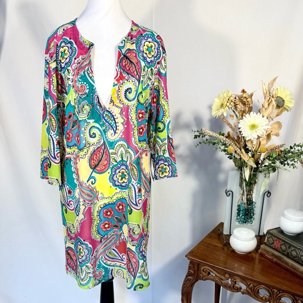 NWT Anne Cole Multicolor Paisley Print Swim Cover-Up Lightweight Dress Sz L/XL💛 - Picture 11 of 11